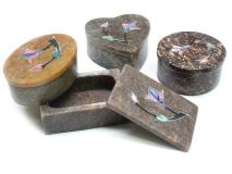 Inlayed Soapstone Ring Trinket Box 2" x 3" 