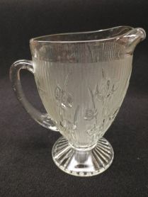 Jeanette Iris and Herringbone Clear Footed Depression Glass 9" Pitcher 1950-1970's Era
