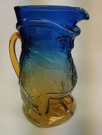 Kanawha Art Glass Blue & Amber Colonial Man Toby Pitcher - Jug 1950-70's Era