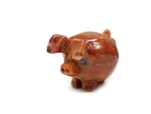 Lucky Fat Pig Hog Figurine Agate Stone Statues 1 1/8"