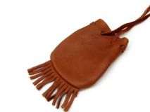 Medium Brown Fringed Leather Medicine Bag Necklace 3 1/2" x 2" USA made #DF08