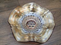 Antique Polka Dot Amethyst Iridescent Ruffled Edge Bowl 8-3/4" Westmoreland 1910'S Era