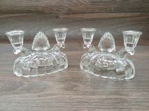 Vintage L.E. Smith 6" Clam-Shell Double Candle Holders SM14 Model1940'S Era
