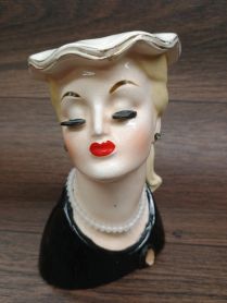 NAPCO C2636C Black Dress with Pony Tail 6" Lady Head Vase Missing Arm 1956 Era