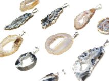 Polished Oco Ocho Geode Slice Pendants with Silver Bail Bulk Pricing