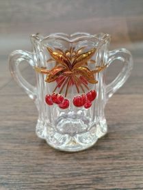 Vintage Mosser Glass 2-3/4" Cherry and Cable Miniature Spooner Toothpick Holder 1970 - 1980's