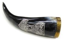 Carved Norse Mjollnir Polished WB Cow Horn 12-1/4"L #78