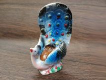 Vintage Ceramic Blue 3-3/4" Peacock Figurine 1950's Era