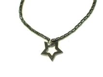 Star Pendant Necklace 16" Beaded Hematite