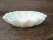 Westmoreland BE-1 Milk Glass Bowl Scalloped Beaded Crimped 6-3/8" Candy Dish 1950's Era