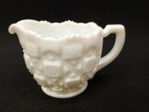Westmoreland OC-31 Old Quilt Checkerboard Milk Glass 3-3/4" Creamer 1960's - 80's Era