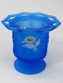 Westmoreland Blue Mist Glass PG-45 Panel Grape w/ Daisies 4-3/4" Spooner 1940-1984 era