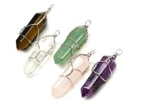 Wire Wrapped Stone Prism Pencil Pendants
