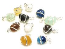 Wide Silver Wire Wrapped Stone Pendants