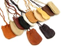 Rnd Apx 3" X 2 1/2" Drawstring Leather Bags USA Made Assortment